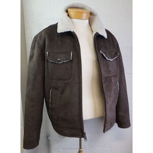 Levis Jacket Mens L Brown Faux Leather Sherpa Lined Trucker Outdoor Casual